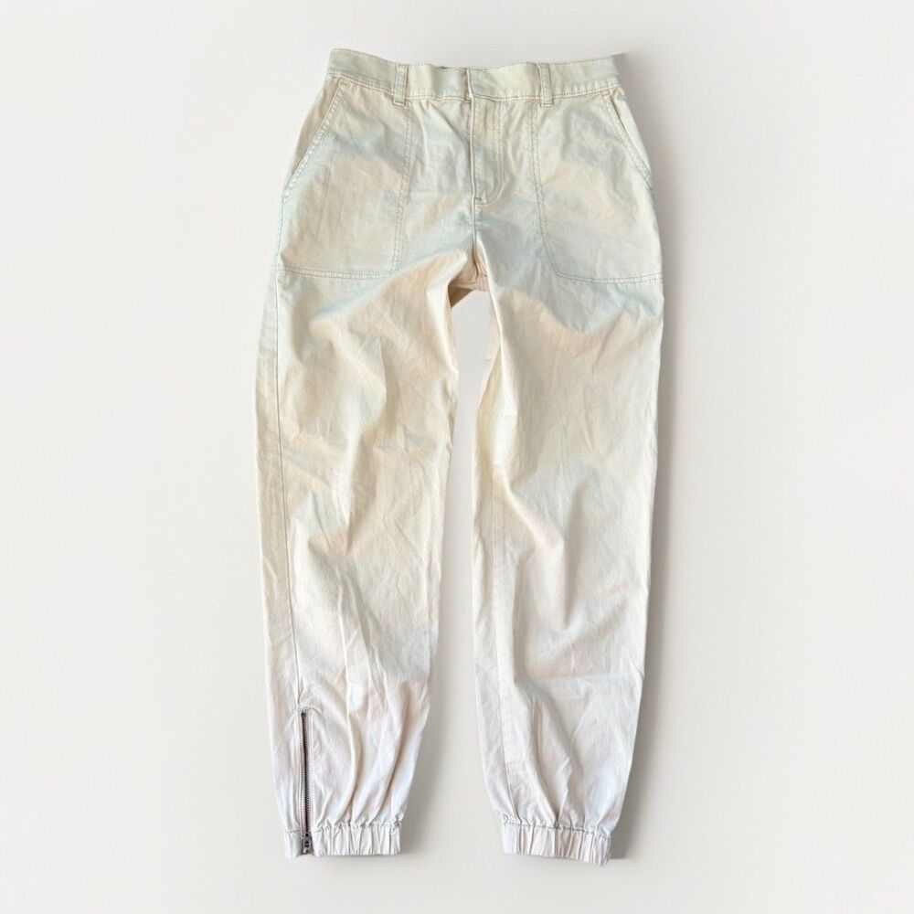 LOFT Utility Jogger Pants Size XS Ivory Ankle Zip Casual